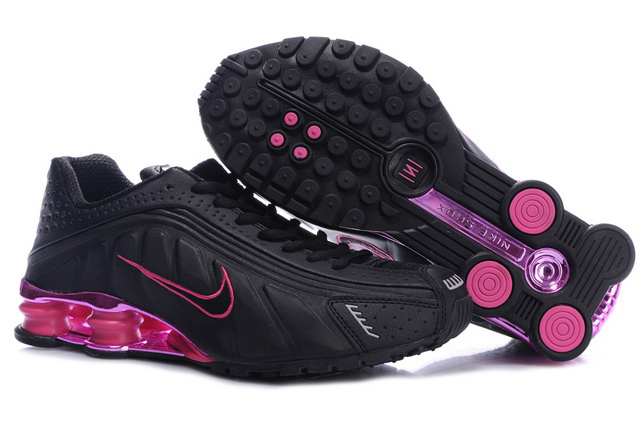 027OB64 2014 Nike Shox R4 Chaussures Noir And Rose Femme
