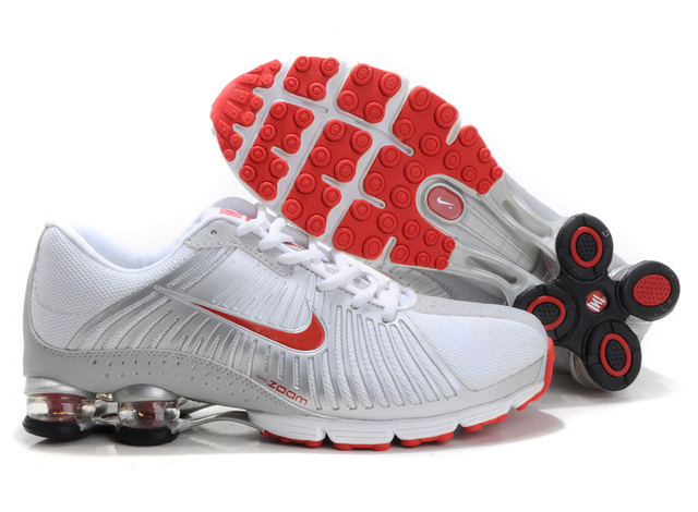 Blanc Silvery Rouge 583MT92 2014 Nike Shox R4 Chaussures Homme