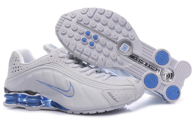 Femme Nike Shox R4 Chaussures 298ZM49 2014 Blanc Bleu