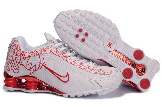 Homme Blanc Rouge Nike Shox R4 Chaussures 596IL22 2014